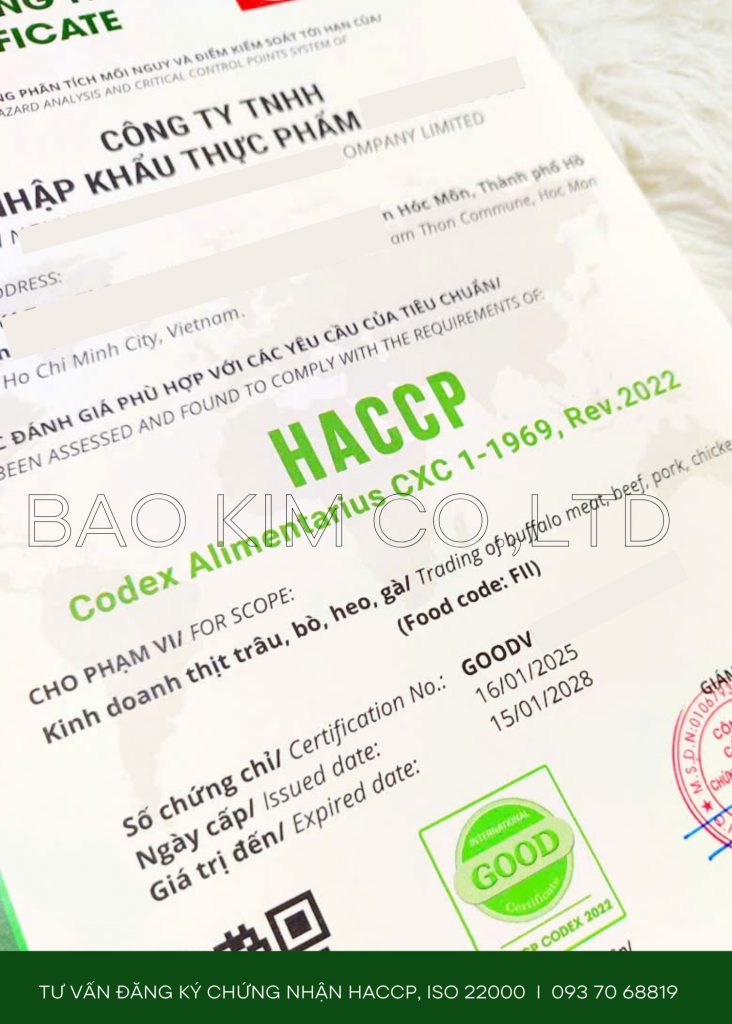 đăng ký chứng nhận haccp và iso 22000 2018 kinh doanh thịt đông lạnh nhập khẩu