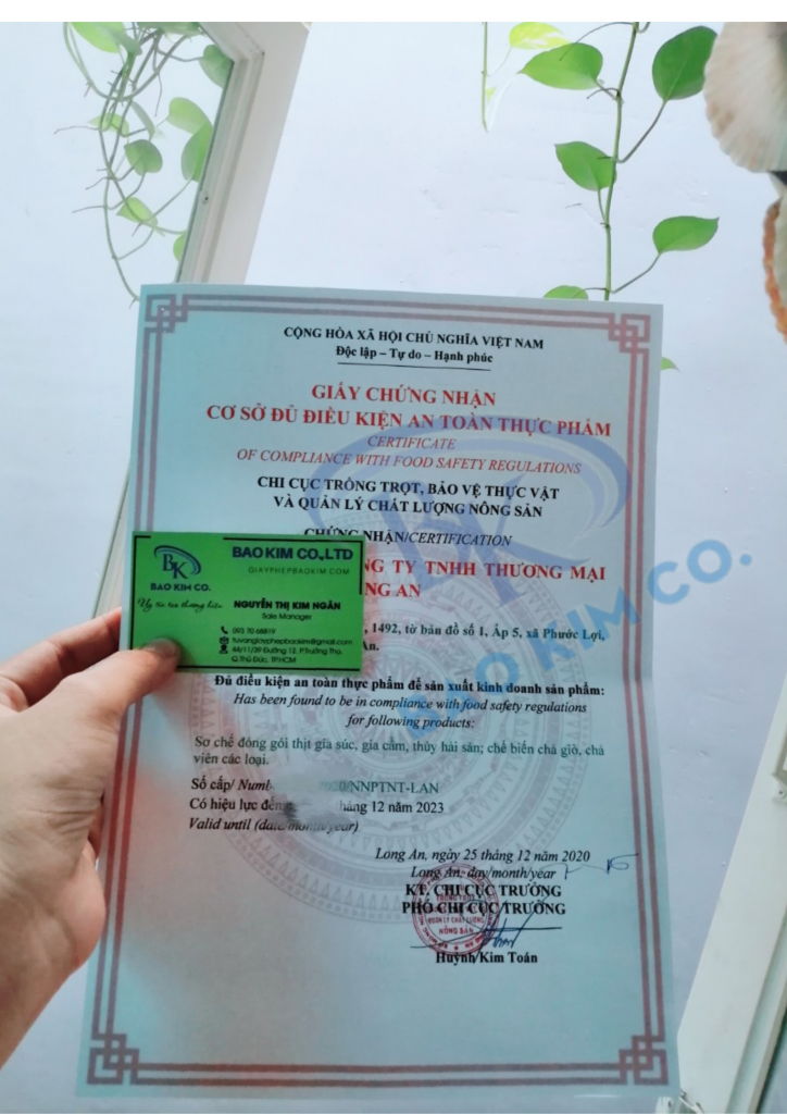 giấy chứng nhận an toàn vệ sinh thực phẩm sản xuất đóng gói thịt gia súc gia cầm