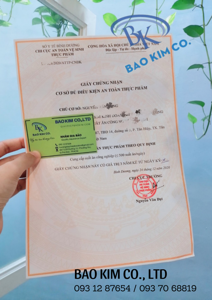 giấy phép an toàn vệ sinh thực phẩm suất ăn công nghiệp bình dương