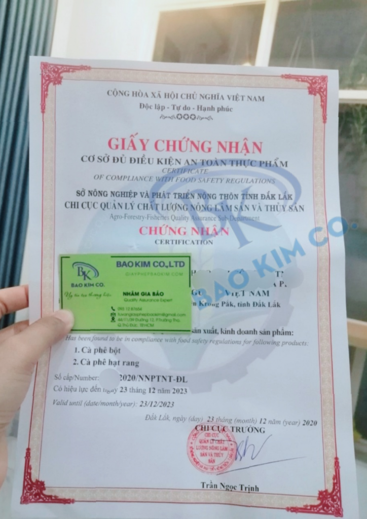 giấy VSATTP đóng gói rang xay cà phê tại Đắk Lắk