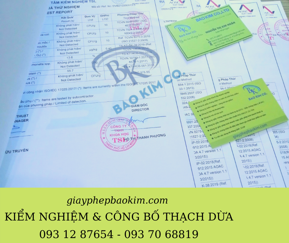 Kiểm nghiệm và tự công bố chất lượng thạch dừa quận Bình Tân