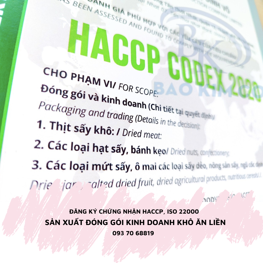 chứng nhận haccp và iso 22000 sản xuất đóng gói khô ăn liền các loại tại tp.hcm